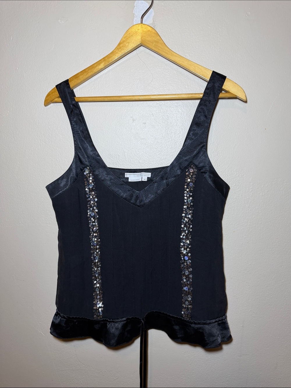 To the Max Black Sequin-Trim Tank Top